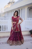 Fendi Silk With Heavy Sequins & Zari Thread Embroidered work Lehenga Choli Set-(KA)