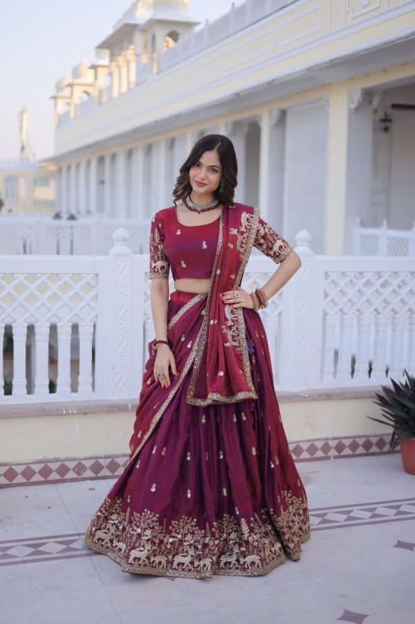 Fendi Silk With Heavy Sequins & Zari Thread Embroidered work Lehenga Choli Set-(KA)