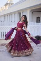 Fendi Silk With Heavy Sequins & Zari Thread Embroidered work Lehenga Choli Set-(KA)