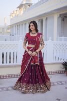 Fendi Silk With Heavy Sequins & Zari Thread Embroidered work Lehenga Choli Set-(KA)