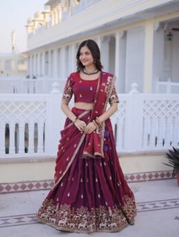 Fendi Silk With Heavy Sequins & Zari Thread Embroidered work Lehenga Choli Set-(KA)