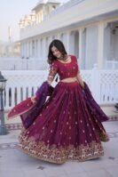 Fendi Silk With Heavy Sequins & Zari Thread Embroidered work Lehenga Choli Set-(KA)