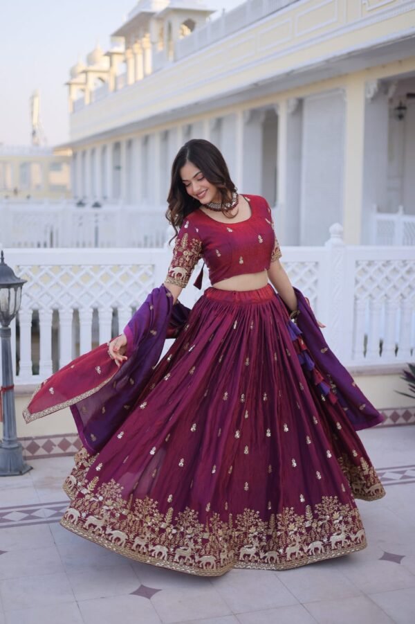 Fendi Silk With Heavy Sequins & Zari Thread Embroidered work Lehenga Choli Set-(KA)