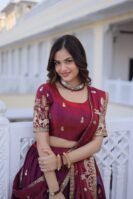 Fendi Silk With Heavy Sequins & Zari Thread Embroidered work Lehenga Choli Set-(KA)