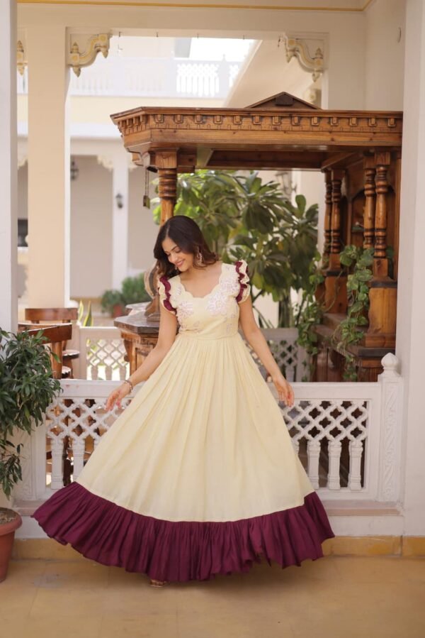 Cotton With Sequins Multithreaded Beads Embroidered work Gown-KA-72