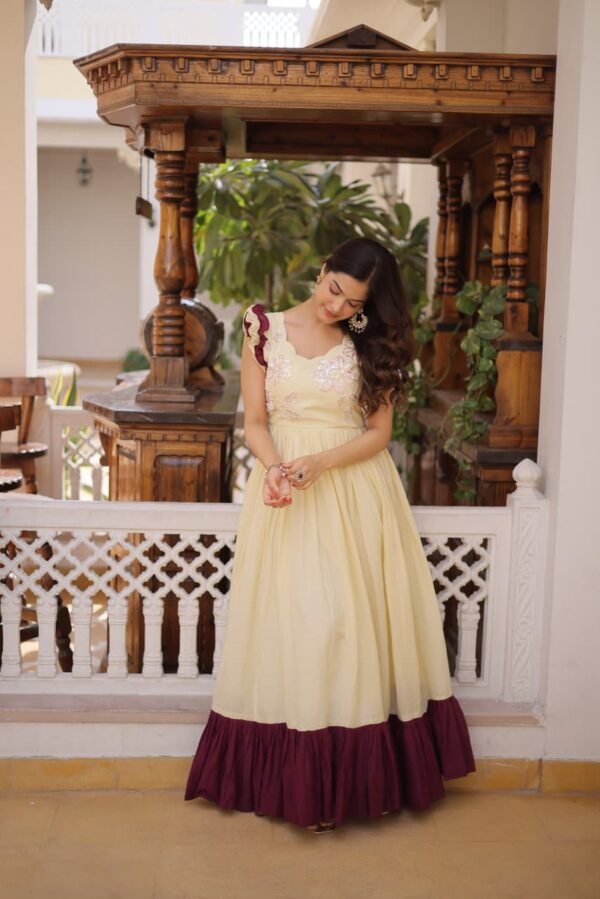 Cotton With Sequins Multithreaded Beads Embroidered work Gown-KA-72