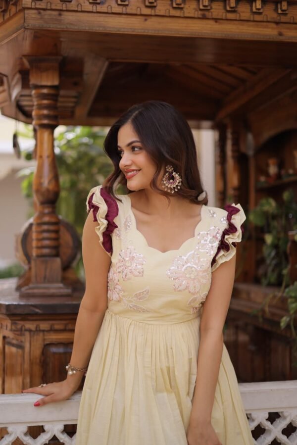 Cotton With Sequins Multithreaded Beads Embroidered work Gown-KA-72