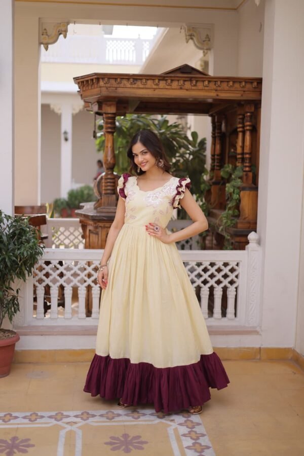 Cotton With Sequins Multithreaded Beads Embroidered work Gown-KA-72